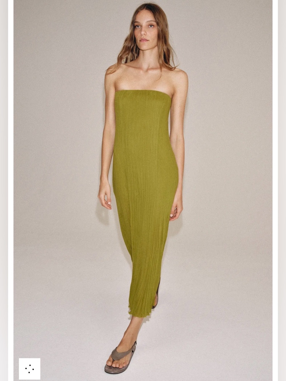 NWOT Zara Olive Chartreuse Strapless Midi Dress Size Small 5580/006/527